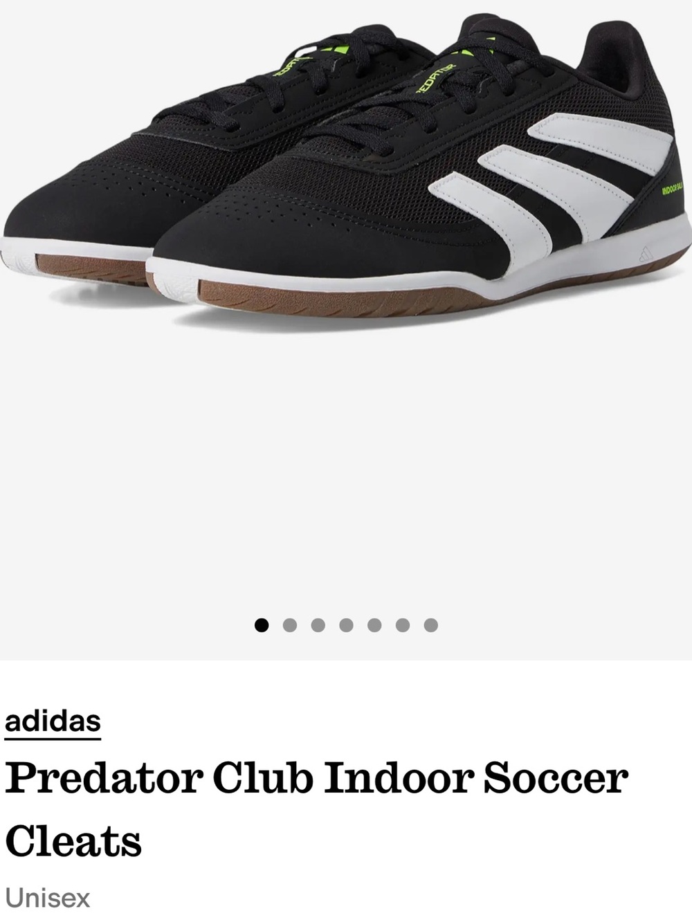 adidas Predator Club Indoor Soccer Cleats Black White Lucid Lemon
